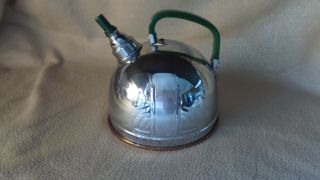 Vintage Art Deco Solid Copper Chromium Plated Whistling Tea Pot/kettle