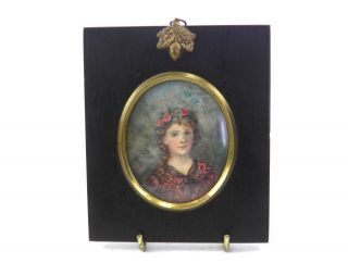 Antique 19th Century English School Miniature Portrait Painting Young Girl