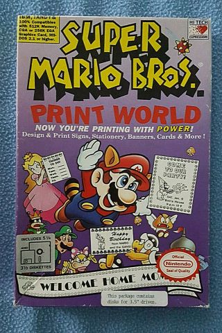 Vintage 1991 Nintendo Mario Bros Print World Software Ibm Tandy 3.  5” Disc