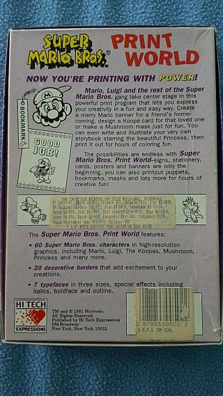 Vintage 1991 Nintendo MARIO BROS PRINT WORLD SOFTWARE IBM TANDY 3.  5” DISC 2