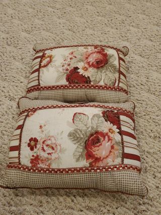 2 Waverly Garden Room Vintage Norfolk Rose Bed Pillows 16 X 12 "