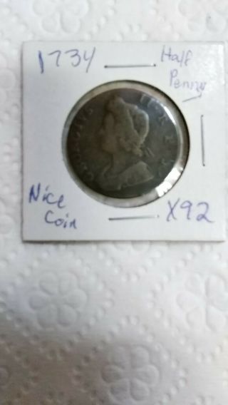 Very Old Vintage 1734 George Ii Half Penny Revolutionary War Coin X92