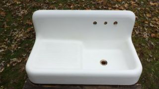 Antique Kholer Cast Iron Farm Sink 42 " High Back Single Bowl Drain Board 1900s