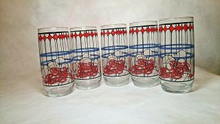 Vintage Pepsi - Cola Tiffany Style Stained Glass 1970’s Drinking Glasses Set Of 5