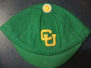 Vintage Antique Felt Beanie Hat Cu University Of Colorado Buffaloes ? Green