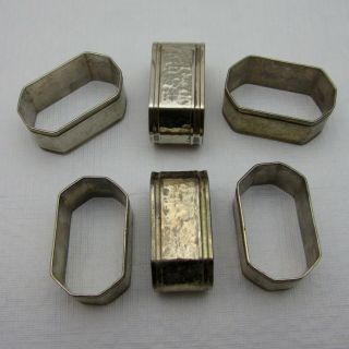 Vintage Silver Plated Napkin Rings Set Of 6 Oval Octagon Hand Hammered Band