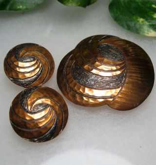 Vintage Moda Hand Made Hammered Copper Brooch Clip Earrings Set