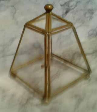 Vintage Small BRASS & GLASS Display Curio Trinket Display Case TENT Shape Footed 2