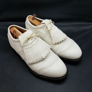 Vintage Etonic Men’s Golf Shoes Size 7.  5 Eee White Leather Kiltie Lace Up