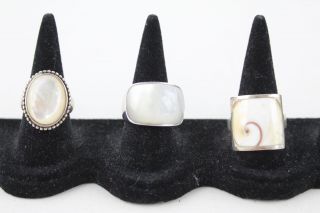 3 X Vintage.  925 Sterling Silver Mother Of Pearl Rings Inc.  Shell,  Chunky (25g)