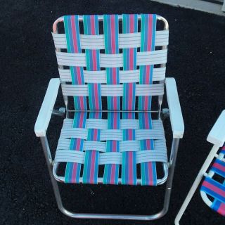 Webbed Aluminum Folding Vintage Chair Lawn Beach Camp Patio Poolside