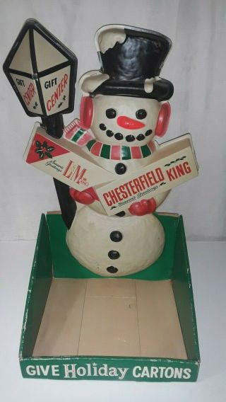 Chesterfield And L&m Cigarettes Sign Snowman Holiday Display Rack 1950s