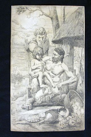 Antique C 16th - 17th C Old Masters Engraving Pan Teaching Daphnis The Flute Yqz