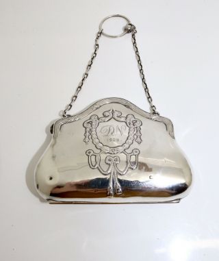 A Fine Heavy Antique Edwardian C1909 Solid Silver Handbag 15733