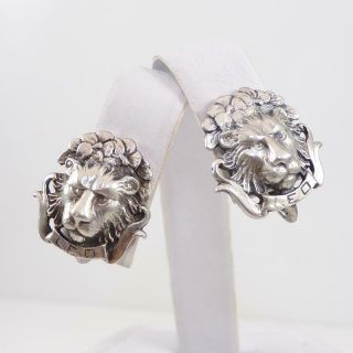 Guglielmo Cini Vintage Antique Sterling Silver 3d Leo Lion Clip On Earrings Lfj5