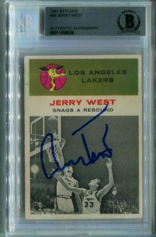 Hof Jerry West Signed Autographed 1961 - 62 Fleer Rookie Card Rc Beckett (bas)