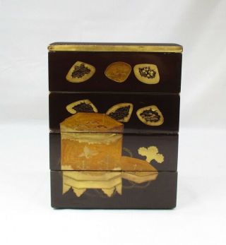 D491: Really old Japanese tier of lacquered boxes JUBAKO with MAKIE in Edo era 2