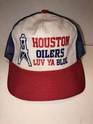 Nfl Houston Oilers Luv Ya Blue Vintage Trucker Hat Made In Usa Small/medium Cap