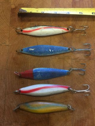 4 Vintage Ocean Tuna Iron Jigs Roddy Built Game Fish Minnow Bait
