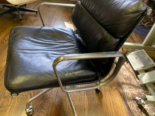 Eames Herman Miller Soft Pad Aluminum Group Chair Black Leather.