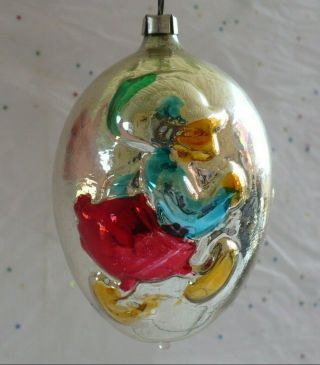 Vtg Christmas Mercury Glass Donald Duck Egg Shape Tree Ornament