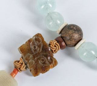 19th Manchu Style Chinese Antique Aquamarine Prayer Beads with Jade 3