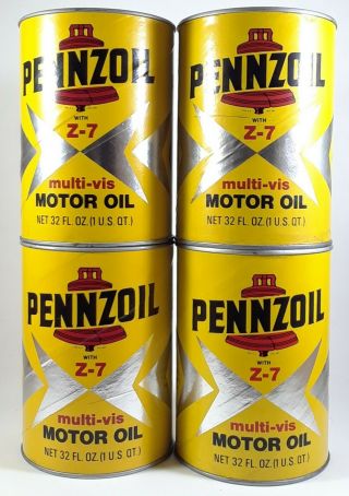 4 Vintage Full Pennzoil Motor Oil Cardboard Cans - 10w - 30,  1 Qt