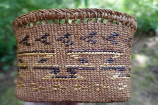 Antique 1910/1930 ' s Haida Native Hand Woven Basket With Geometric Design 2