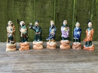 7 Antique Chinese Hand Painted Figures