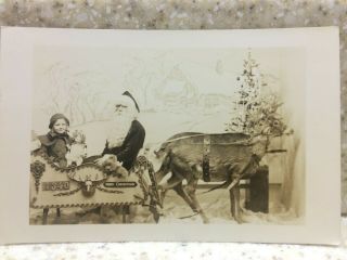 Vintage Rppc Santa Claus & Little Girl & Doll In A Reindeer Sleigh Unposted.
