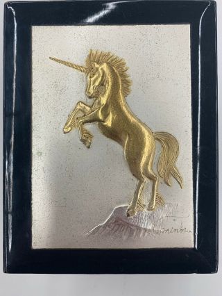 Vintage Westland Co Black Lacquered Wood Unicorn Jewelry Music Box