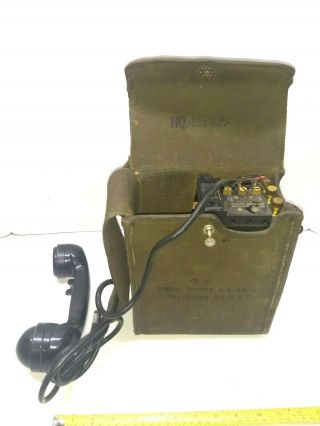 Us Army Signal Corp Ee - 8 - B Vintage Field Telephone In Carrying Bag