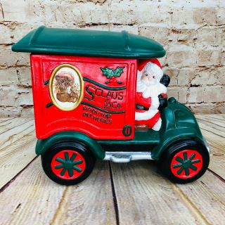 Vintage Santa Claus Delivery Truck Cookie Jar Holiday Christmas Kitchen Baking
