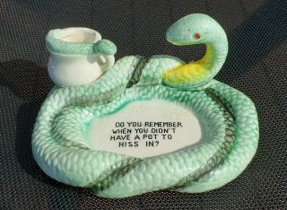 Vintage Ceramic Red Eyed Snake Ashtray & Match Holder " Pot To Hiss In " Japan