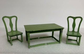 Vintage Tootsietoy Dollhouse Miniature Kitchen Furniture Table & Chair Set Green