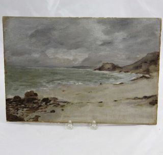 Antique 19th Century Primitive Seascape Oil Painting On Board 9.  75 " By 14 "