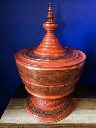 $1695 Rare Burmese Lacquer Ware Hsun - Ok Monks Offering Bowl
