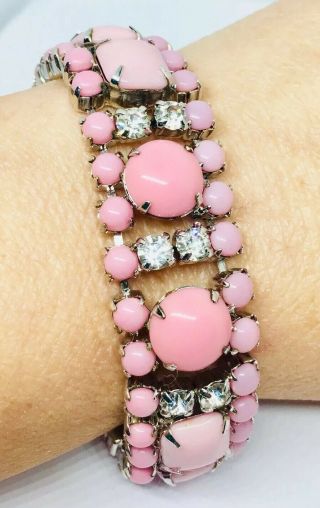 Fabulous Rare Htf Wirth Of California Pink Rhinestone Bracelet Vintage Jewelry