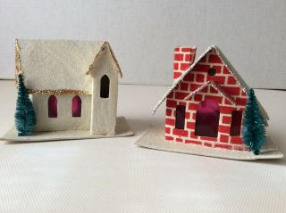 Vintage 1950’s Cardboard & Mica Putz Christmas House & Church
