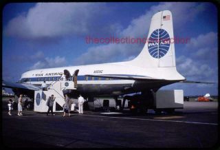 Vtg 1960s 35mm Slide Pan American Airlines Douglas Dc - 6b N6519c Airport Pan Am