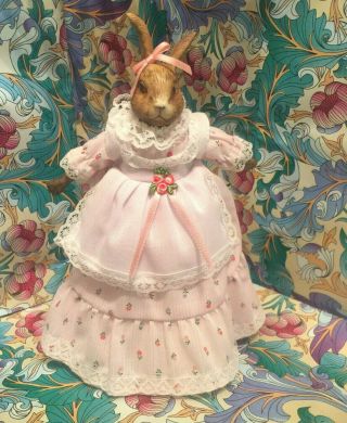 Vintage Ceramic Rabbit Head Pink Flower Dress Doll - Paws