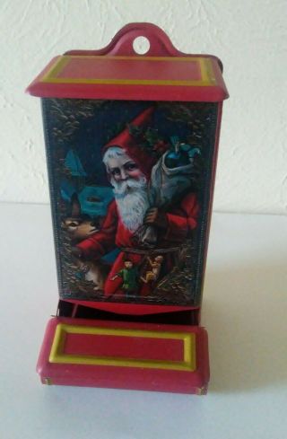 Jasco Vintage Tin Match Box Holder Wall Mount Christmas Santa Red Gold Hong Kong