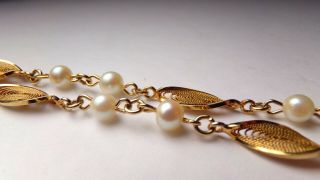 Vtg 12k Yellow Gold Fill 2 Strand Wide White Cultured Pearl 1960s Bracelet 7.  5 "