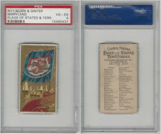 N11 Allen & Ginter,  Flags Of The States,  1888,  Maryland,  Psa 4 Vgex