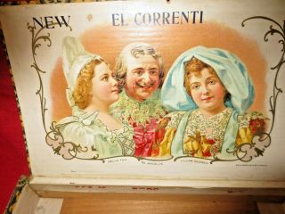 Antique Wooden Cigar Box Rare El Correnti Lillian Russell Della Fox De Angeles