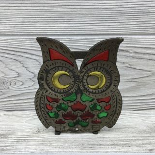 Vintage Taiwan Owl Metal and Stained Glass Napkin Holder Figurine 2