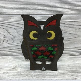 Vintage Taiwan Owl Metal and Stained Glass Napkin Holder Figurine 3