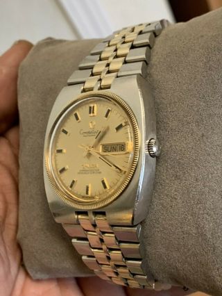 Mens Vintage Omega Constellation Automatic Chronometer 18k Gold Bezel