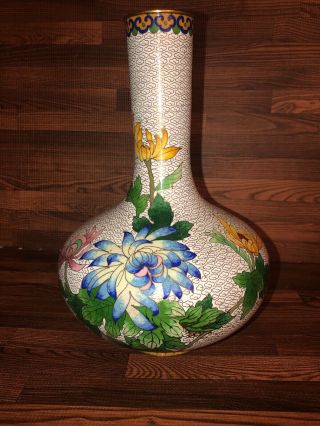 Vintage Chinese Export Cloisonné Bud Vase Flowers Blue Enamel Brass Vase