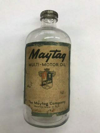 Vintage Antique Maytag 1 Quart Glass Multi Motor Engine Oil Bottle Newton Iowa